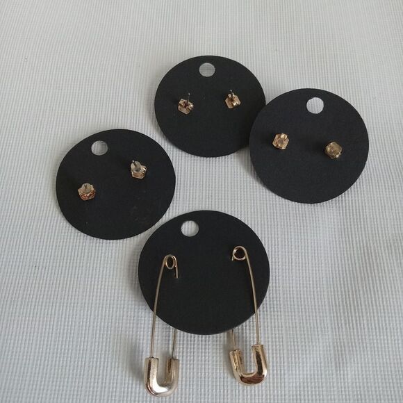 Set of 4 Pairs of Assorted Gold Toned Stud & Safety Pin Fashion Earrings Bundle - Picture 2 of 8